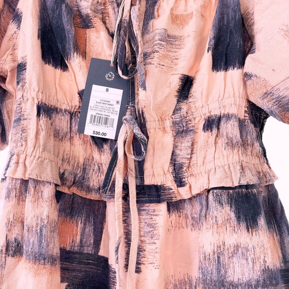 Universal Thread Small Navy Blue Pink Peach Dress Cotton Pockets Puff Sleeves - Picture 8 of 13